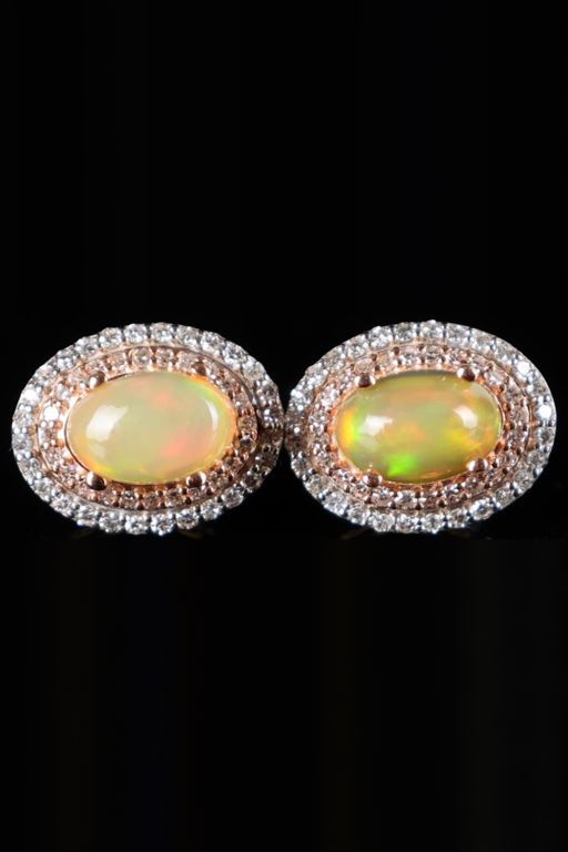 Pair of 14k Gold Opal and Diamond Earrings