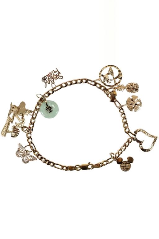 14k Gold Jade and Simulated Diamond Bracelet
