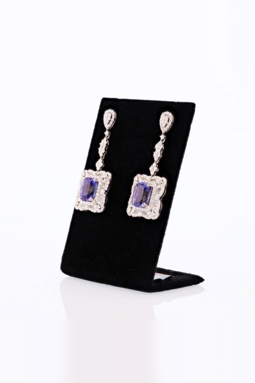 Pair of 14k Gold Tanzanite and Diamond Earrings