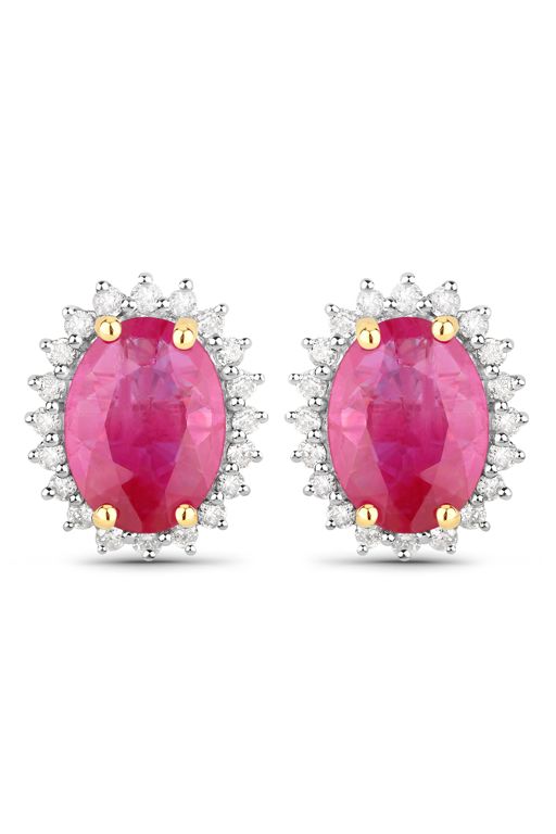 Pair of 14k Gold Ruby and Diamond Earrings