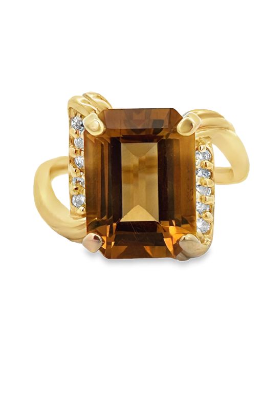 14k Gold Citrine and Diamond Ring