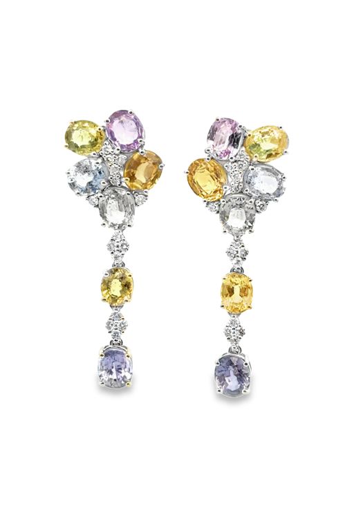 Pair of Platinum Sapphire and Diamond Earrings