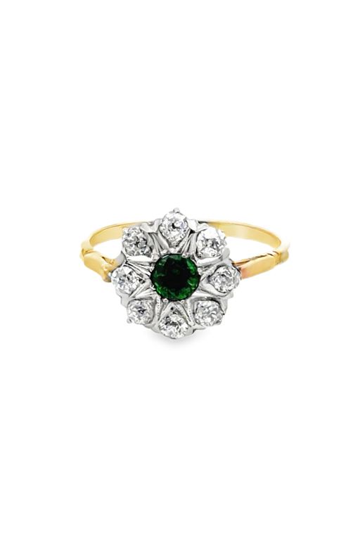 14k Gold Tsavorite and Diamond Ring