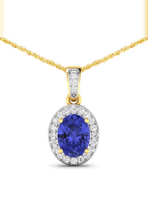 14k Gold Tanzanite and Diamond Pendant Necklace