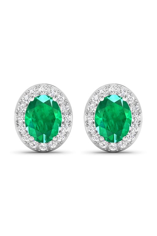Pair of 14k Gold Emerald and Diamond Earrings