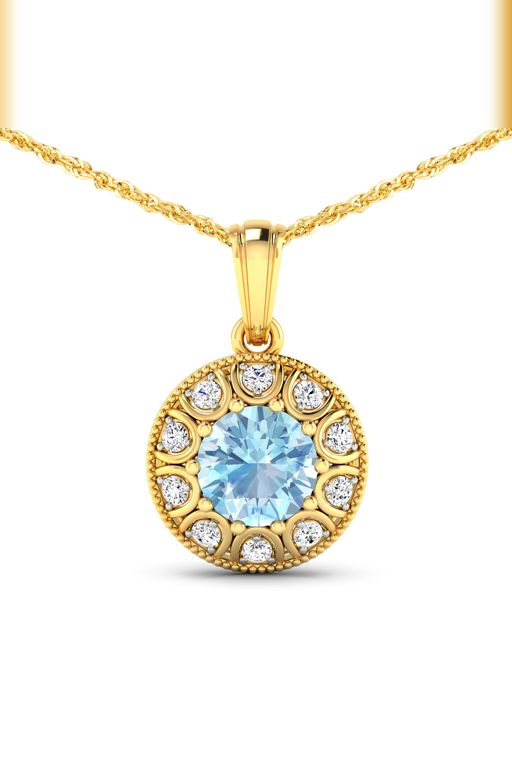 14k Gold Aquamarine and Diamond Pendant