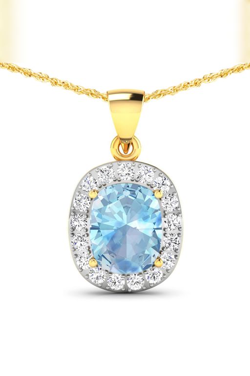 14k Gold Aquamarine and Diamond Pendant