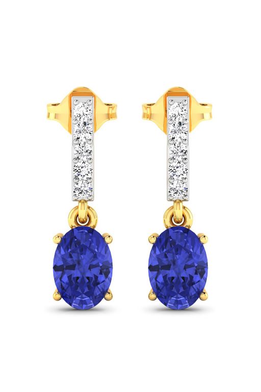 Pair of 14k Gold Tanzanite and Diamond Earrings