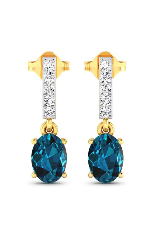 Pair of 14k Gold Topaz and Diamond Earrings