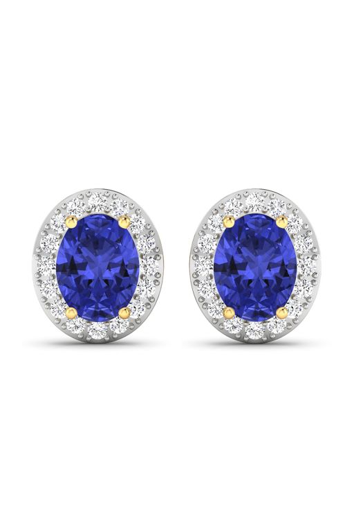 Pair of 14k Gold Tanzanite and Diamond Earrings