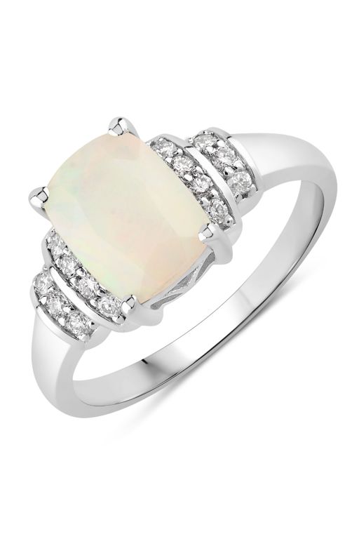 Sterling Silver Opal and Diamond Ring