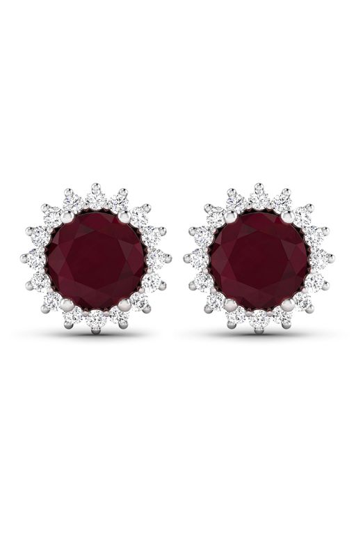 Pair of 14k Gold Ruby and Diamond Earrings
