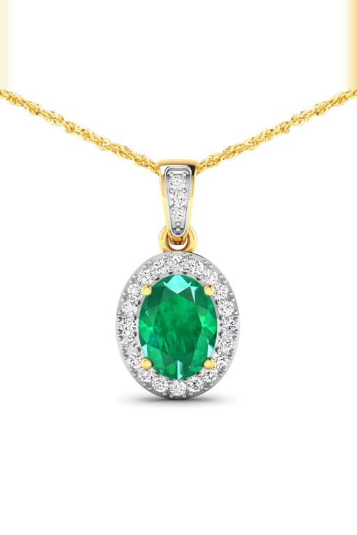 14k Gold Emerald and Diamond Pendant Necklace