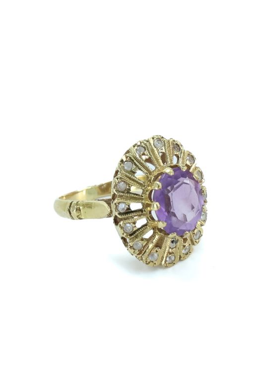 18k Gold Amethyst and Cubic Zirconia Ring
