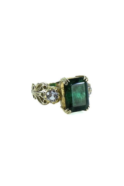 14k Gold Stone and Cubic Zirconia Ring