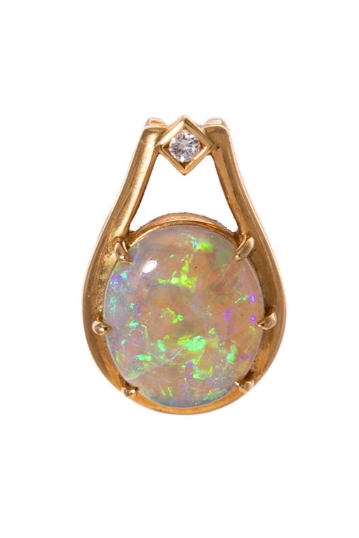 18k Yellow Gold Opal and Diamond Pendant