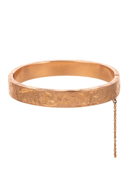 10k Yellow Gold Floral Hinged Bangle Bracelet