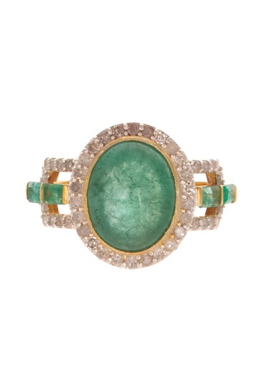 Vermeil and 14k Gold Emerald and Diamond Halo Ring