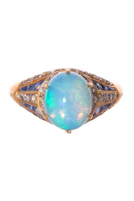 Vermeil Opal, Diamond and Sapphire Ring