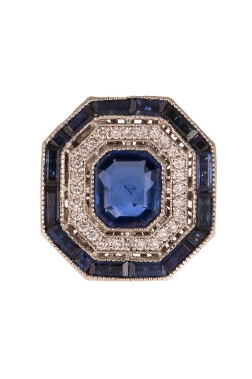 Platinum Sapphire and Diamond Halo Ring