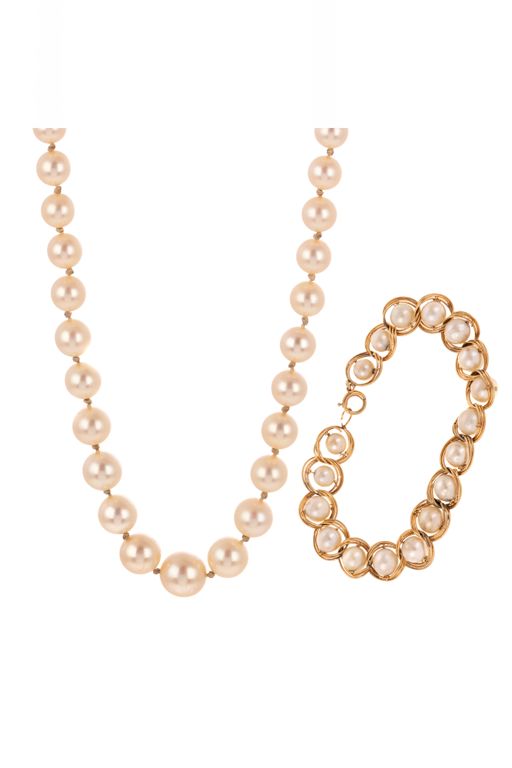 14k Yellow Gold Pearl Jewelry Set