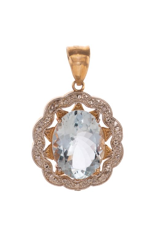 14k Gold Aquamarine and Diamond Pendant