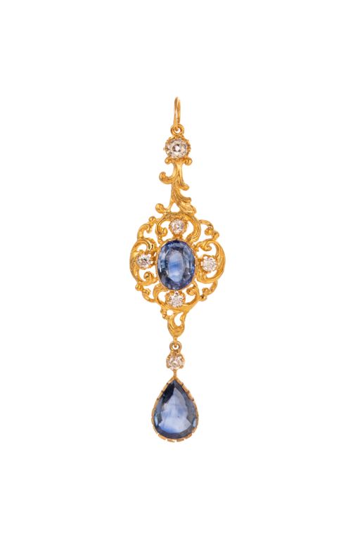 Vermeil and 14k Gold Sapphire and Diamond Pendant