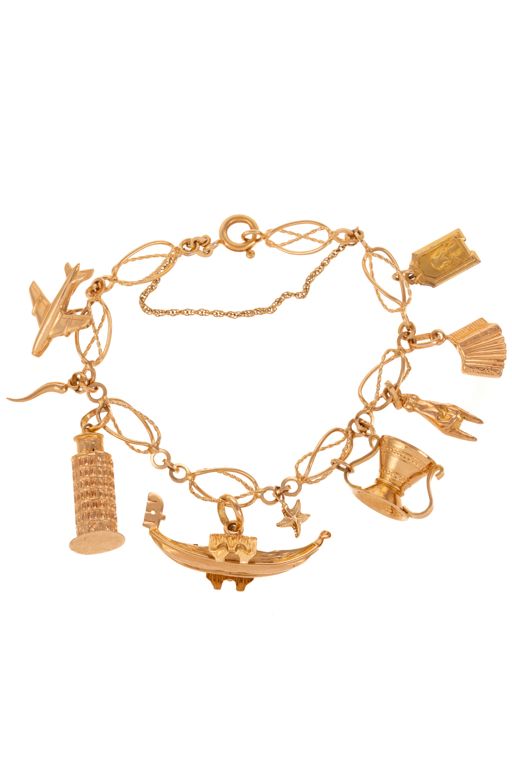 18k and 14k Yellow Gold Charm Chain Bracelet