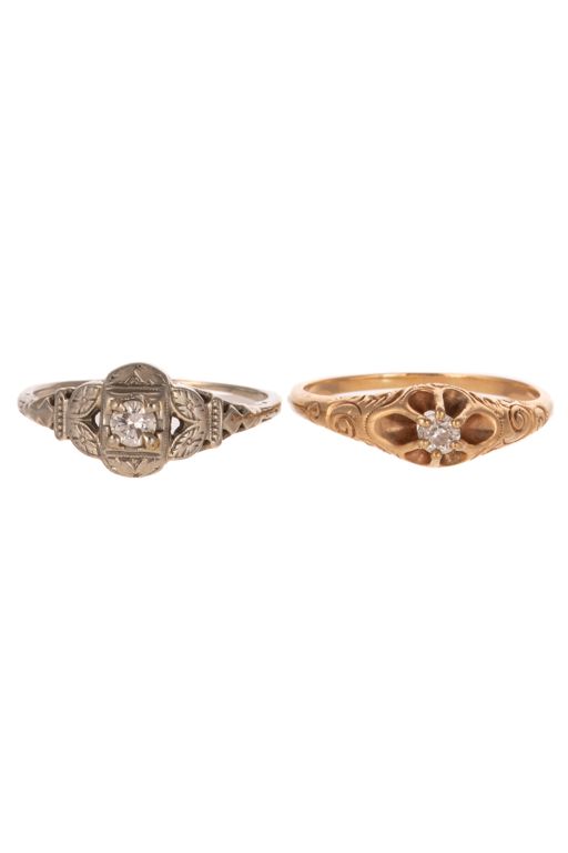 Two 14k Gold Diamond Rings