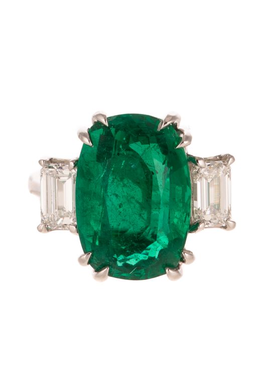 Platinum Emerald and Diamond Ring