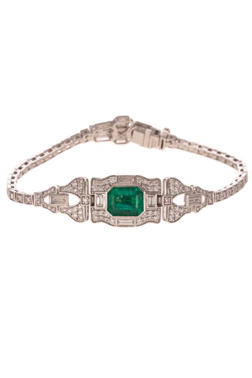 Platinum Emerald and Diamond Bracelet