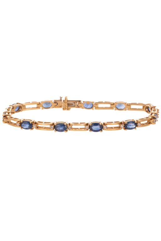 14k Yellow Gold Sapphire and Diamond Link Bracelet