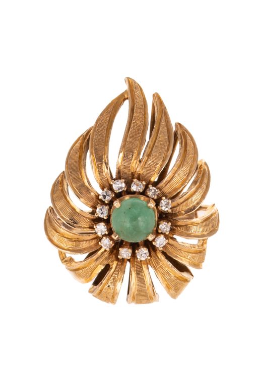 14k Yellow Gold Emerald and Diamond Ring