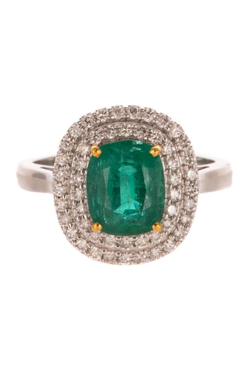 14k Gold Emerald and Diamond Halo Ring