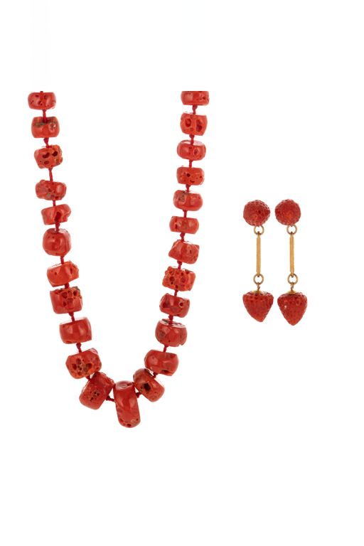 14k Yellow Gold Coral Jewelry Set