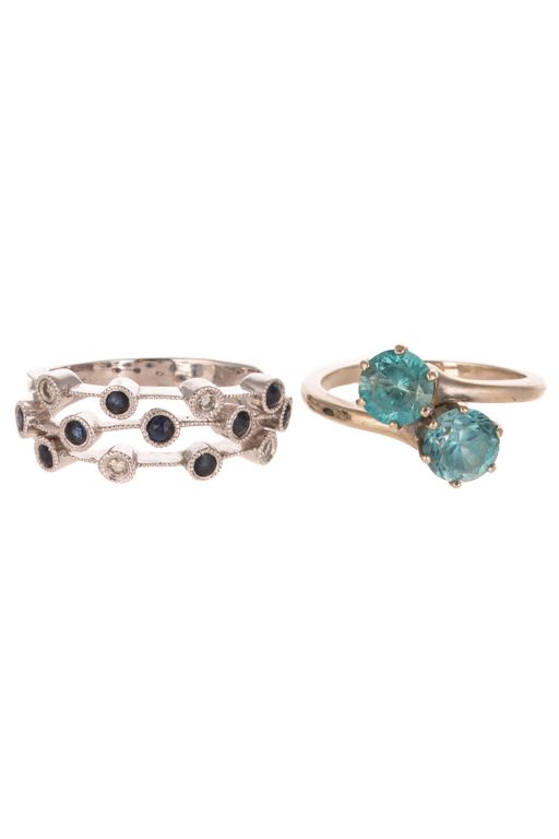 Two 14k White Gold Gemstone Rings
