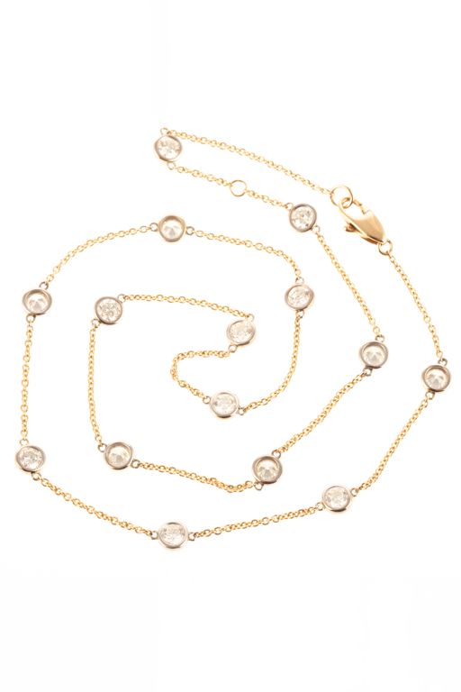 14k Yellow Gold Diamond Station Chain Necklace