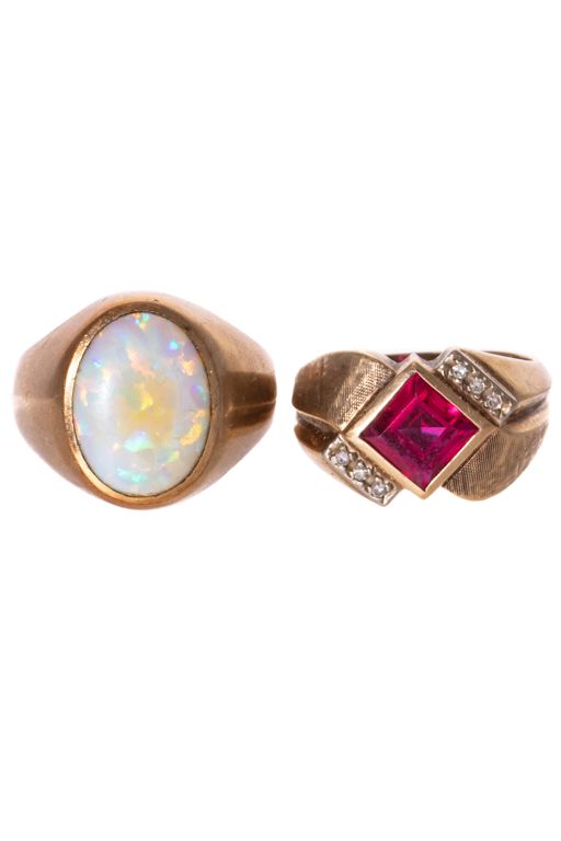 Two 10k Yellow Gold Gemstone Rings