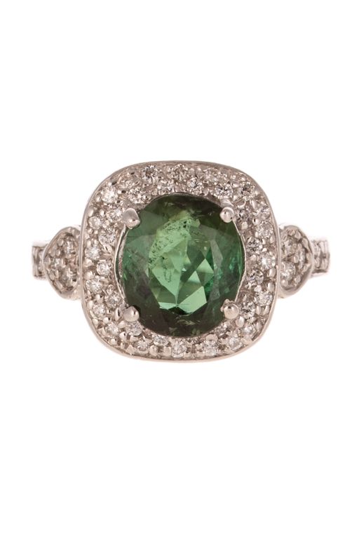 18k White Gold Tourmaline and Diamond Halo Ring