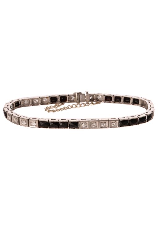 Platinum Diamond and Onyx Line Bracelet