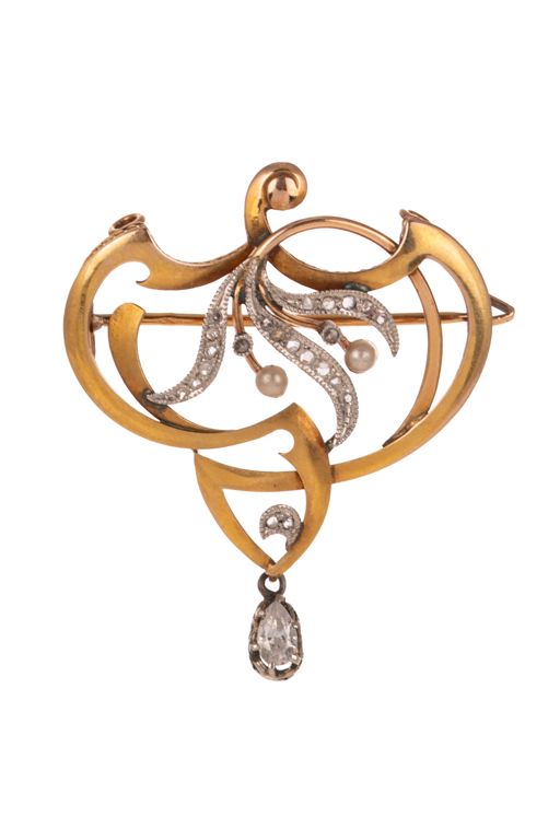 14k Yellow and White Gold Diamond Brooch/Pendant