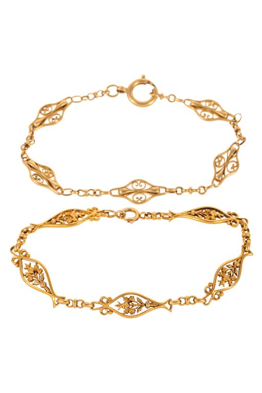 Two Yellow Gold Foliate Bracelets
