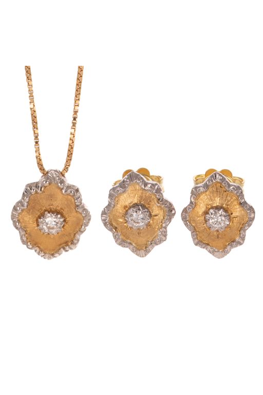 18k Yellow and White Gold Diamond Jewelry Set