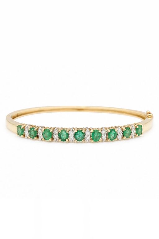 14k Gold Emerald and Diamond Bangle