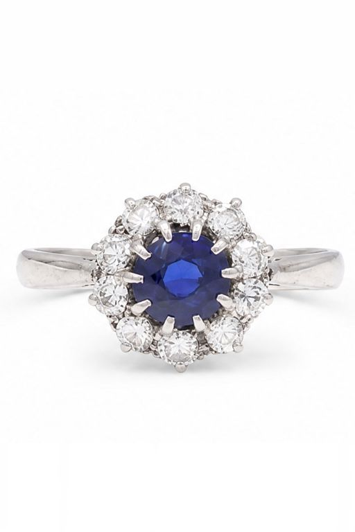 Platinum Sapphire and Diamond Ring