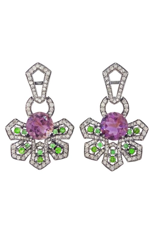 Pair of Silver Multi-Gem Earrings