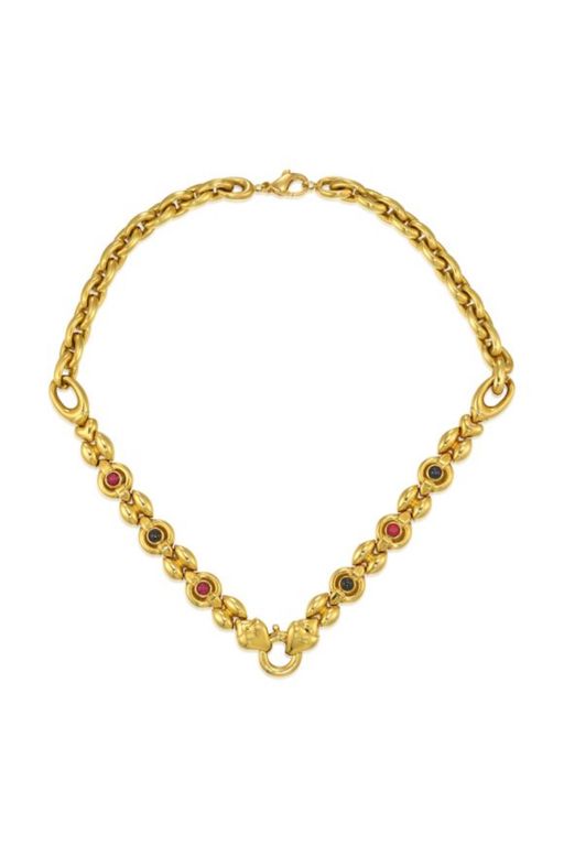 18k Gold Sapphire and Ruby Necklace