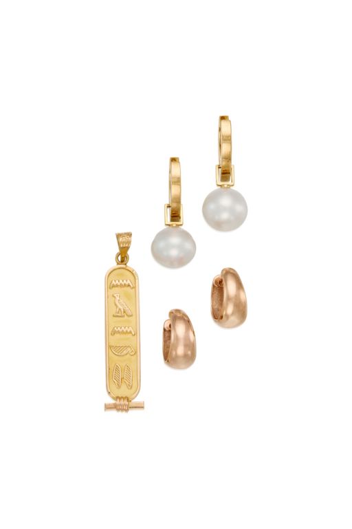 Gold Pearl Earrings and Pendant