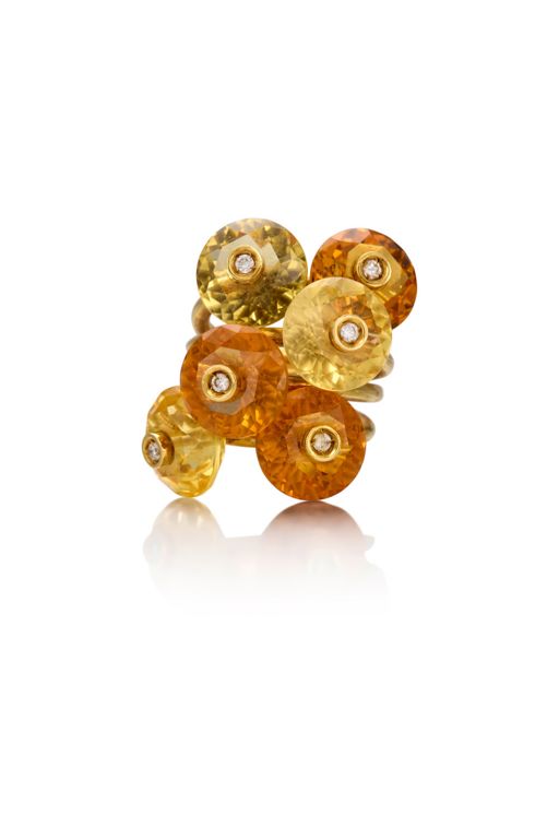 18k Gold Citrine and Diamond Ring
