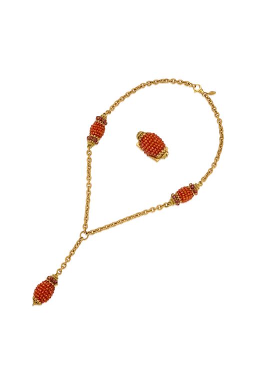 18k Gold Garnet Necklace and Ring